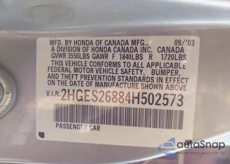 2004 Honda Civic Ex from USA, damaged, VIN 2HGES26884H502573